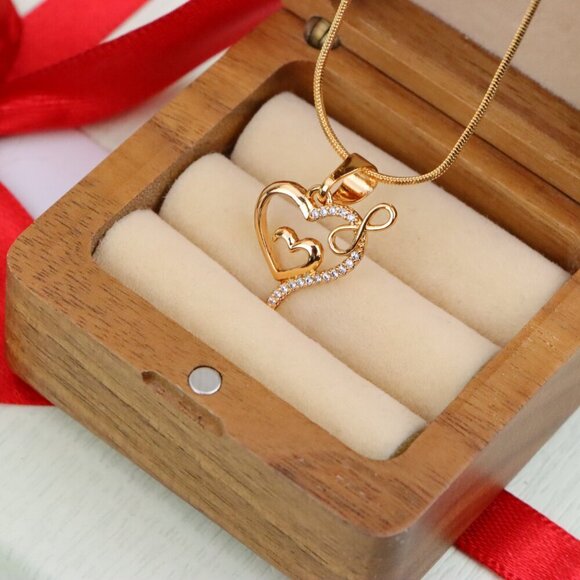 "Heart Infinity Mother-Child Rose Gold Pendant with Sparkling Stones, XPPT1279 - Picture 12 of 12